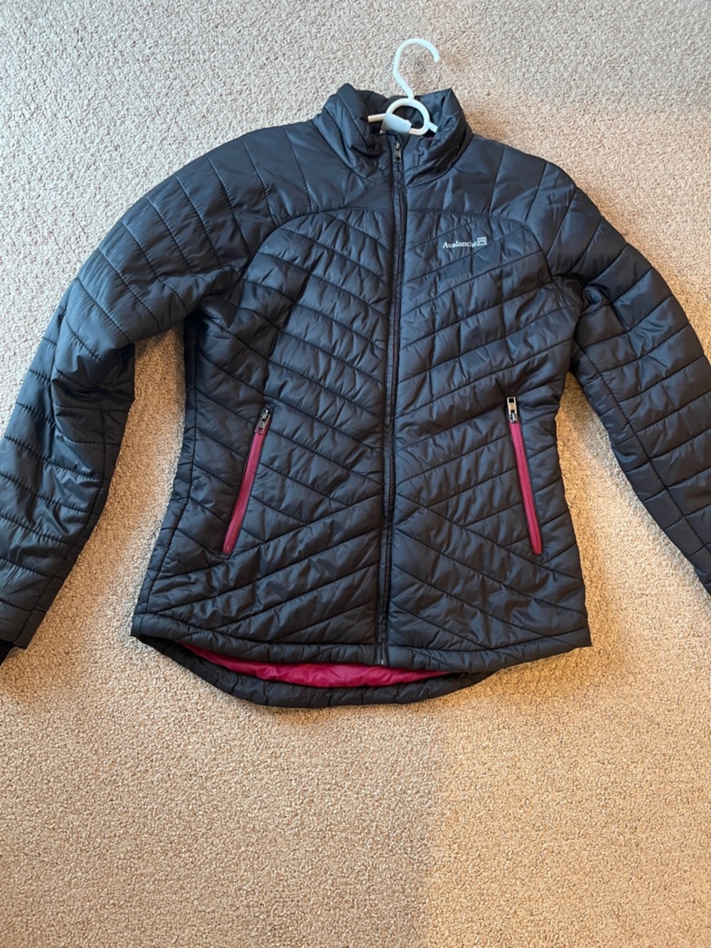 Avalanche Black Quilted Jacket with Berry Trim